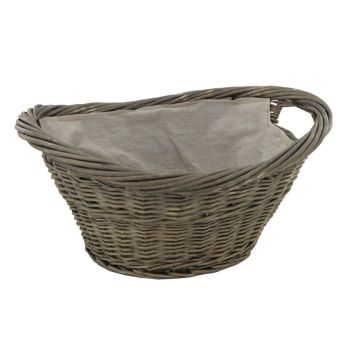De Vielle Natural Wicker Oval Basket with Canvas Liner - Grey