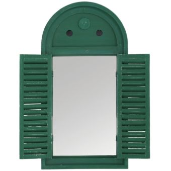 Distressed Green Outdoor Garden Mirror with Movable Louvre Shutters - 75cm