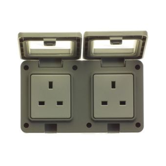 Powermaster IP55 2 Gang Outdoor Damp Proof Socket