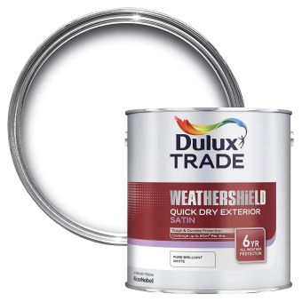 Dulux Trade Weathershield Pure brilliant white Satinwood Exterior Metal & wood paint, 2.5L