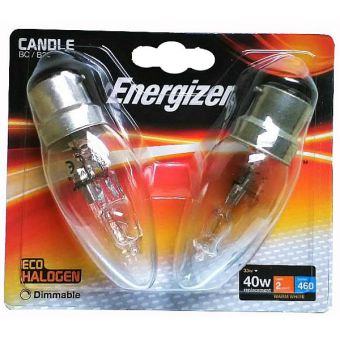 Energizer 33W Candle Eco Halogen Bayonet Cap B22 / BC Light Bulb - 2 Pack