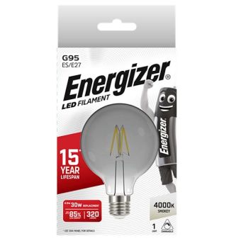 Energizer 4.5W (30W) E27 Dimmable LED Large Globe Filament Smokey