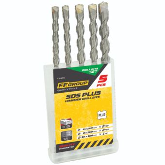 FF GROUP SDS Plus Drill Bit Set 5 Piece – 6mm 8mm 10mm x 160mm Masonry Bits for Hammer Drills