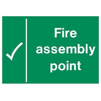 Green PVC Scripted Fire Assembly Point Sign - 300mmx200mm