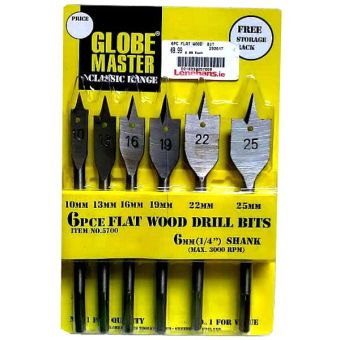 Globe Master 6pce Flat Wood Drill Bits