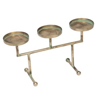 Gold 3 Pillar Candle Stand with Green Finish