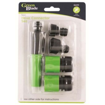 Green Blade 5 Piece Garden Hose Connector Set with Spray Nozzle and Quick Fit Adaptors