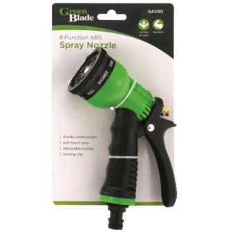 Green Blade 8 Function Adjustable ABS Garden Spray Nozzle with Soft Grip and Locking Clip