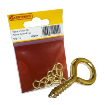 Centurion EB Brassed Picture Screw Hook Eyes - Packs of 10
