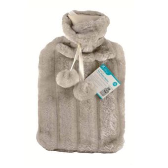 Ashley 2L Hot Water Bottle With Grey Faux Fur Cover