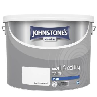 Johnstone's Wall & Ceiling Pure Brilliant White Matt 10L – Durable, Quick-Drying Emulsion for Walls & Ceilings