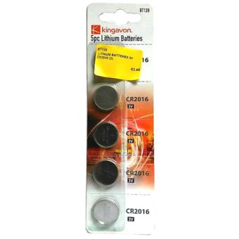 Kingavon 3V CR2016 Lithium Batteries - 5 Pack