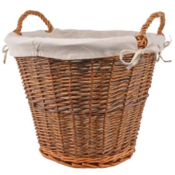Lined Round Buff Willow Log Basket