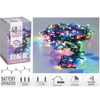 Multi-Colour LED Battery Christmas Lights - 48 Lights