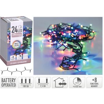 Multi Coloured 24 LED 8 Function Memory Decoration Lights