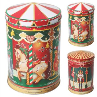 Metal Carousel-Shaped Cookie Tin – 400g Musical Biscuit Storage Tin with Lid