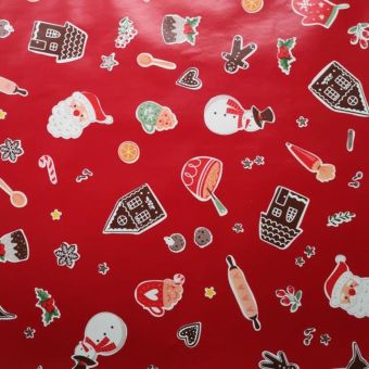 Red Santa Sweets Christmas Oilcloth - Price per metre