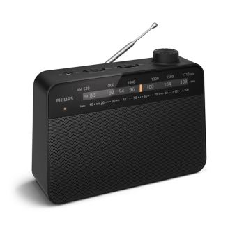 Philips FM AM Portable Analogue Radio with AC and Battery Power – Classic Desktop Radio with News and Music Modes, 3.5 Speaker, Headphone Jack