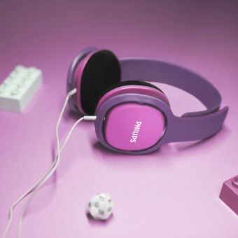 Philips Kids’ On-Ear Headphones with 85dB Volume Limiter, 32mm Neodymium Drivers, Adjustable Headband and Soft Cushions – Pink and Purple