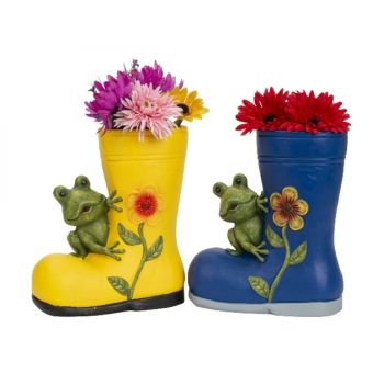 Plant Pot Rubber Boots Decorated with frog & flower 30cm