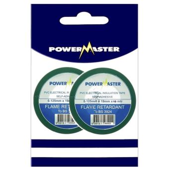 Powermaster Pvc Insulating Tape Green 10m 19mm - Pack 2
