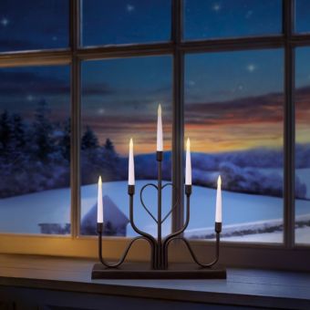 Premier 32cm Black Metal Modern Heart Candle Bridge – Elegant LED Christmas Decoration