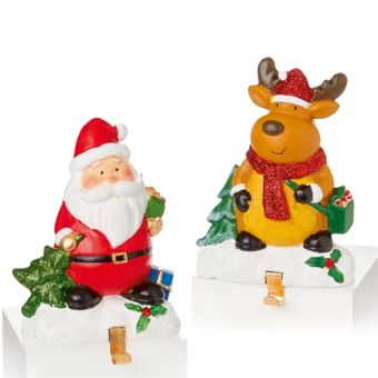 Premier Santa or Reindeer Stocking Hanger – Festive Mantelpiece Decoration I 14 x 10cm