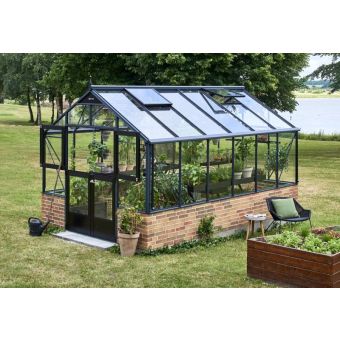 Juliana Premium Greenhouse Anthracite / Black 9' x 14' Toughened Glass - Dwarf Wall