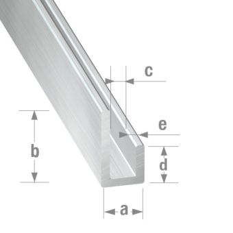 Raw Aluminium U-Shaped Profile 10mm x 20mm x 7mm x 10mm x 1.5mm x 1m