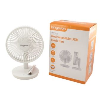 Kingavon Rechargeable USB Desk Fan - White