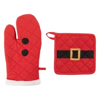 Red Cotton Santa Claus Pot Holder and Oven Glove