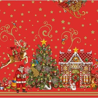 Christmas Oil Cloth Red gold Santa