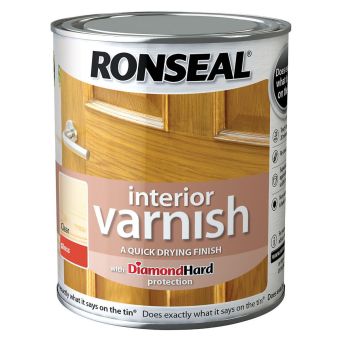 Ronseal Diamond Hard Clear Gloss Wood Varnish 750ml I Water Based Fast Drying Interior Use