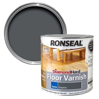 Ronseal Diamond Hard Graphite Satin Wood Floor Varnish 2.5L for Interior Wooden Floors