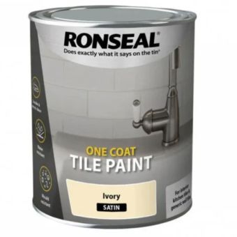 Ronseal One Coat Ivory Satin Tile Paint 750ml Durable Mould and Water Resistant Finish