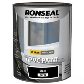 Ronseal uPVC Paint Black Satin 750ml for Windows and Doors – Durable No Primer Exterior Paint