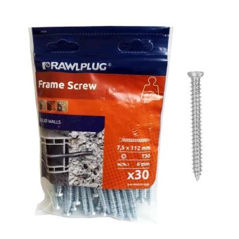 Rawlplug Solid Walls Frame Screw - 7.5 X 112mm - Pack Of 30