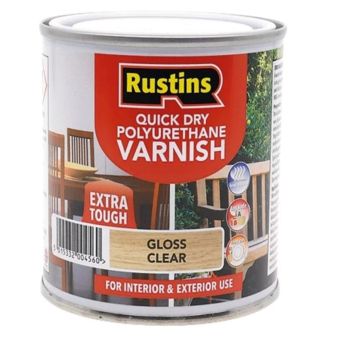 Rustins Quick Dry Polyurethane Varnish Extra Tough Interior and Exterior Use Gloss Clear 1 Litre