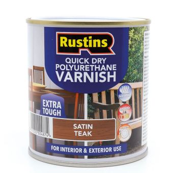 Rustins Quick Drying Polyurethane Varnish Satin Teak 1L