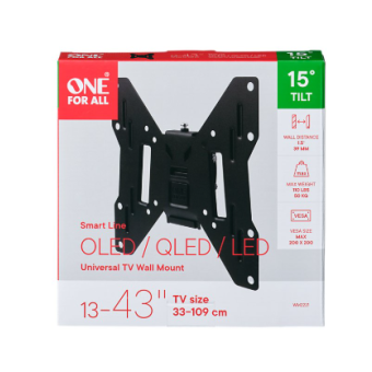 One For All Tilt TV Wall Bracket 13 to 43 Inch – Universal Slim Mount with 15° Tilt for LED LCD Plasma Screens
