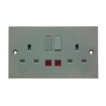 Double 2 Gang 13A White Socket With Neon Indicator