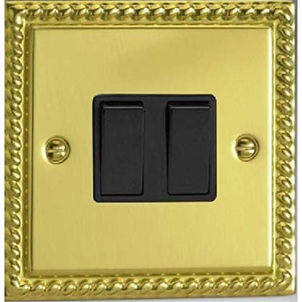 CED 3 Gang 10A Black Insert Georgian Brass Switch