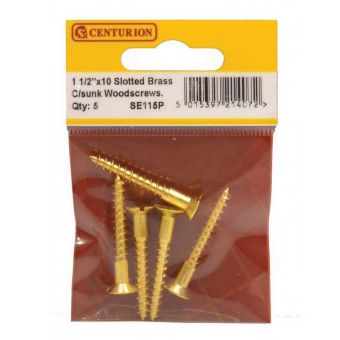 Centurion 1.5" x 10 Slotted Brass CSK Woodscrews - Pack Of 5