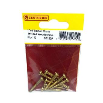 Centurion 1 x 6 Slotted Brass Round Head Woodscrews - Pack Of 10