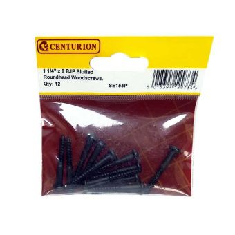 Centurion Slotted Round Black Jap Woodscrews - 1¼" X 8 - Pack Of 12