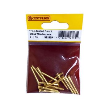 Centurion 1" X 4 Slotted Brass Countersunk Woodscrews - Pack Of 15