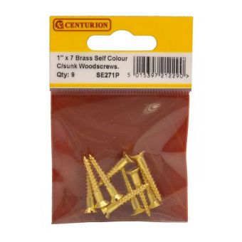Centurion 1 X 7 CSK Brass Woodscrews - Pack Of 9