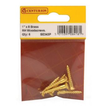 Centurion 1 X 8 RH Brass Woodscrews - Pack Of 6