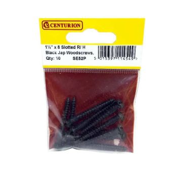 Centurion Slotted Round Black Jap Woodscrews - 1½" x 8 - Pack Of 10