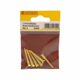 Centurion 1/4 x 8 Slotted Countersunk Brass Woodscrews - Pack Of 6